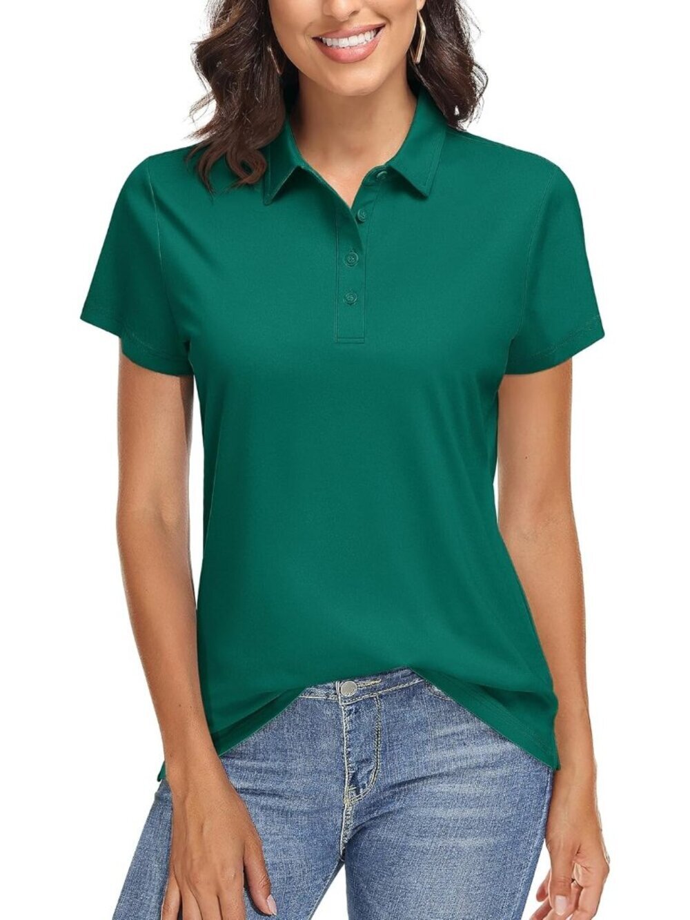 Women's 07-e-green  Golf Polo Shirt Short Sleeve UPF 50+ Sun Protection Quick Dr